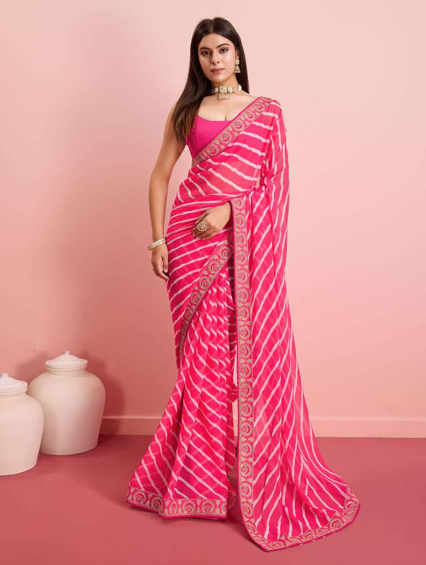 pink georgette embroidered saree with blouse