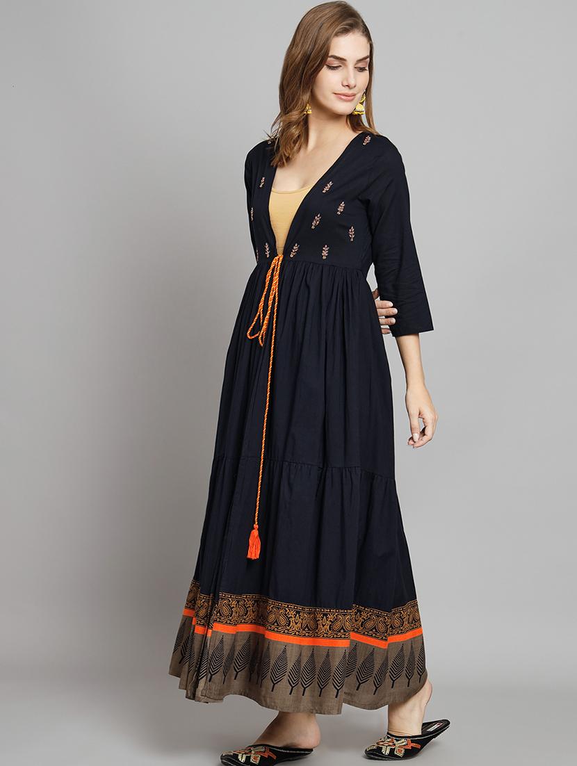 navy blue embroidered regular shrug - 21398319 - Standard Image - 1
