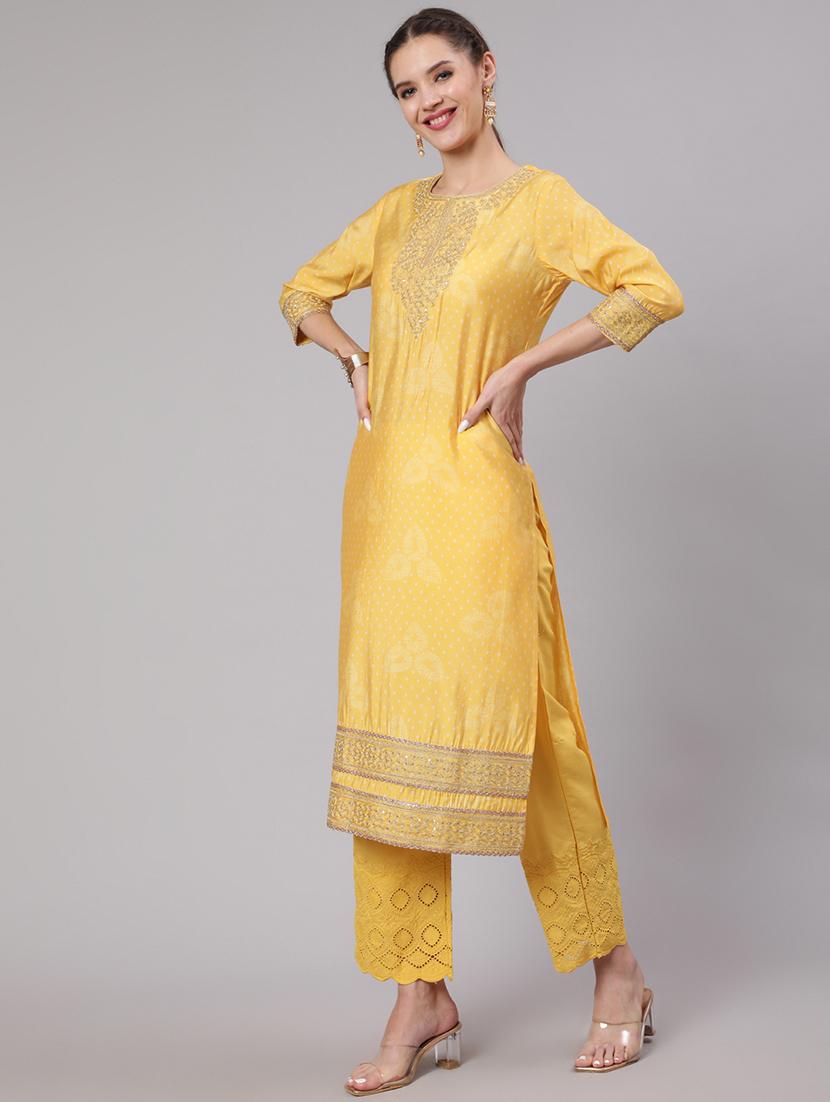 mustard embroidered suit set - 21398357 - Standard Image - 1