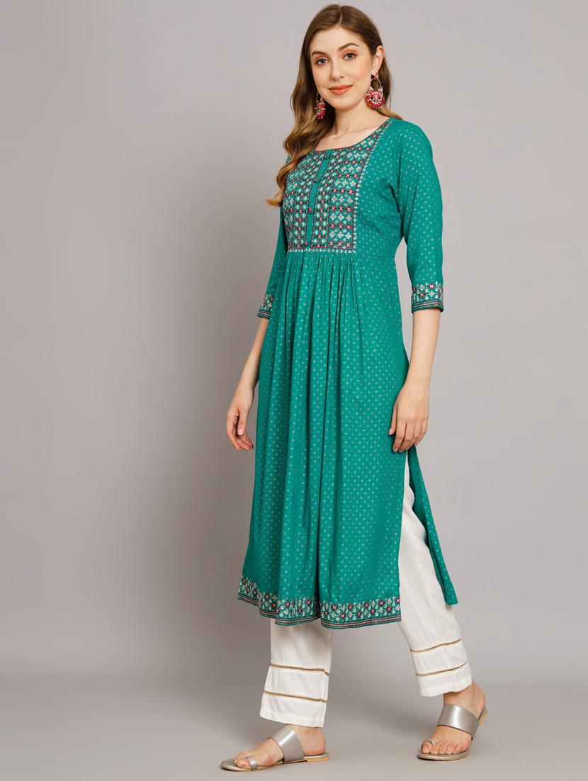 women turquoise printed kurta pant set - 21398861 - Standard Image - 1