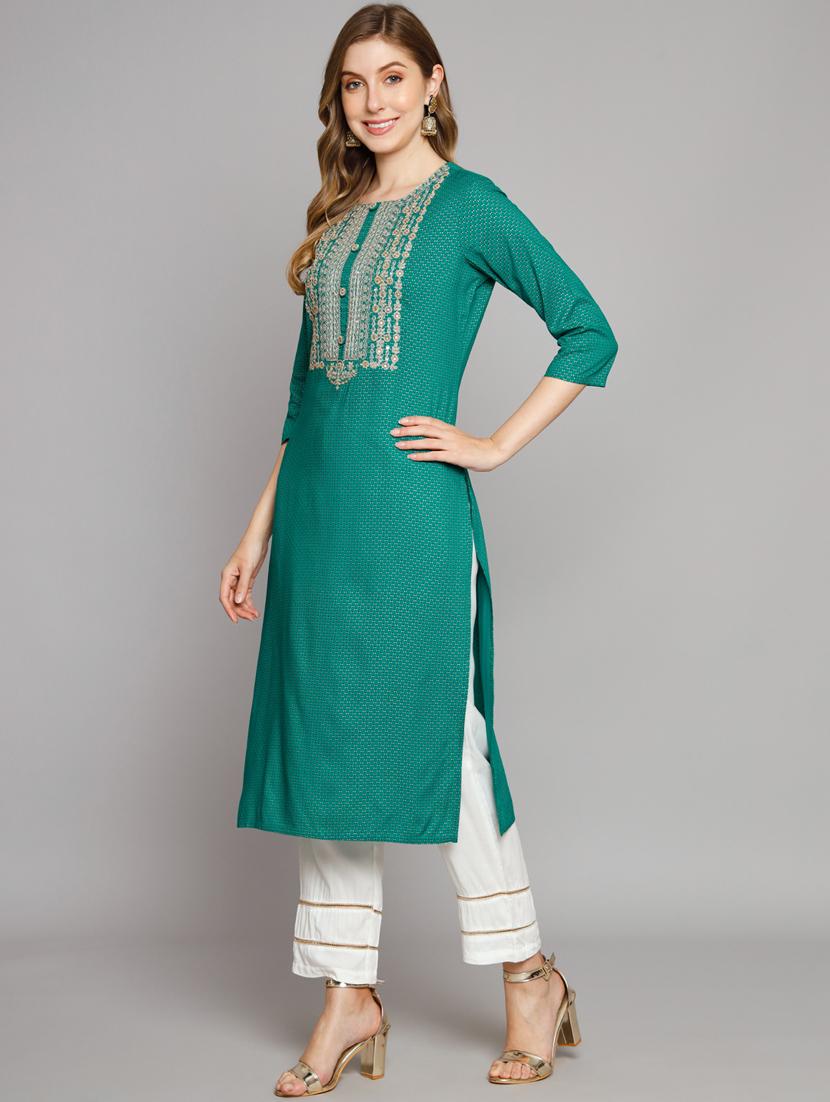 women three quarter sleeve embroidered kurta palazzo set  - 21398873 -  Standard Image - 1