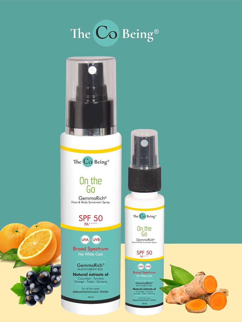 pack of 2 all natural sunscreen spray |spf 50 pa++++ | 100 + 20 ml | blackcurrant, cucumber & orange