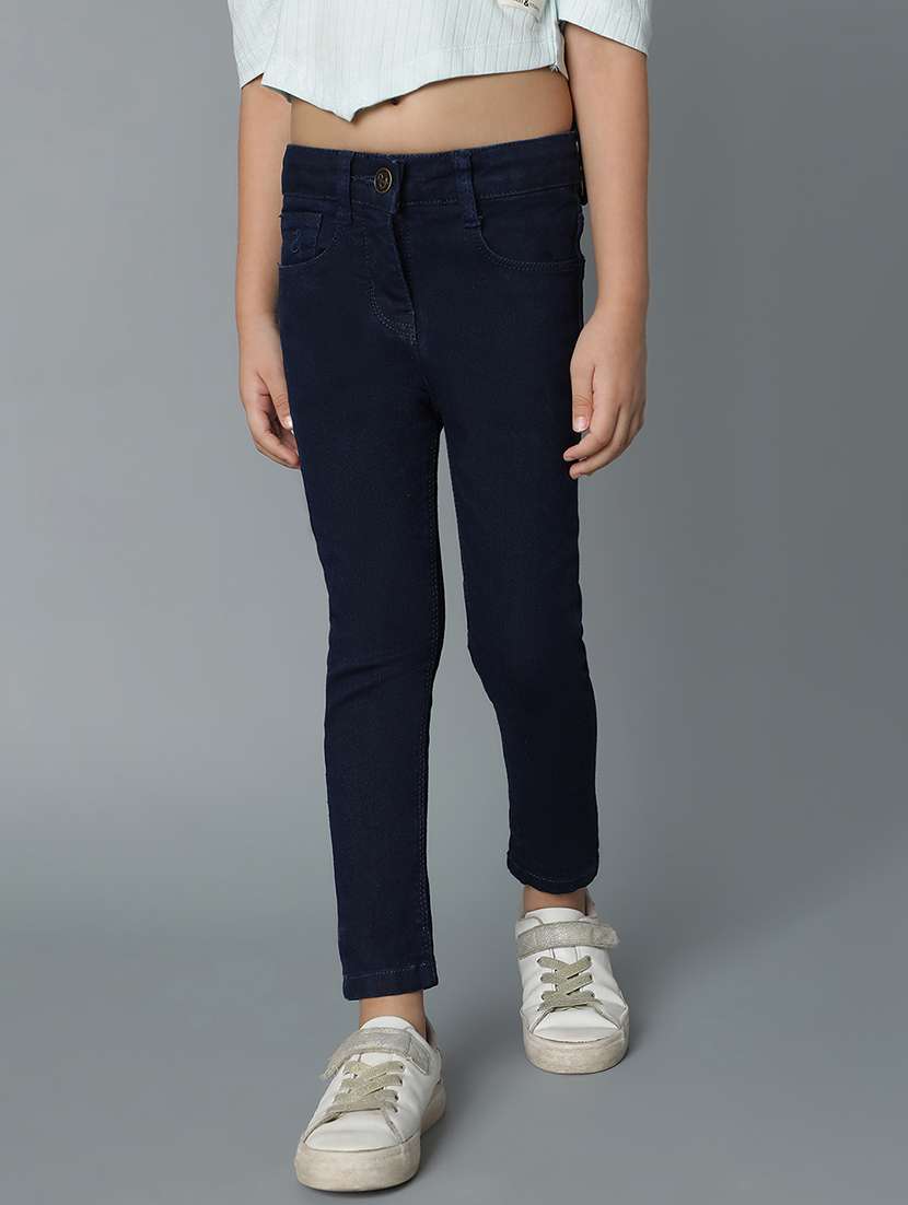 girls navy blue denim plain jeans