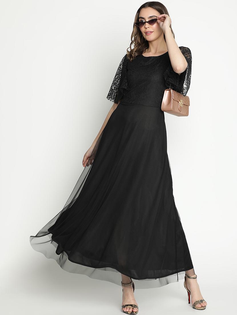 black self-designed fit & flare dress - 21399306 -  Standard Image - 1
