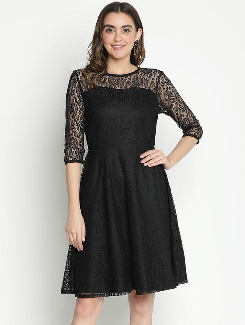black self-designed fit & flare dress - 21399308 -  Standard Image - 0