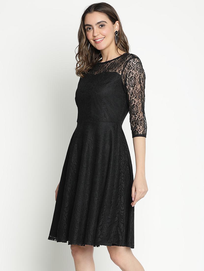 black self-designed fit & flare dress - 21399308 -  Standard Image - 1