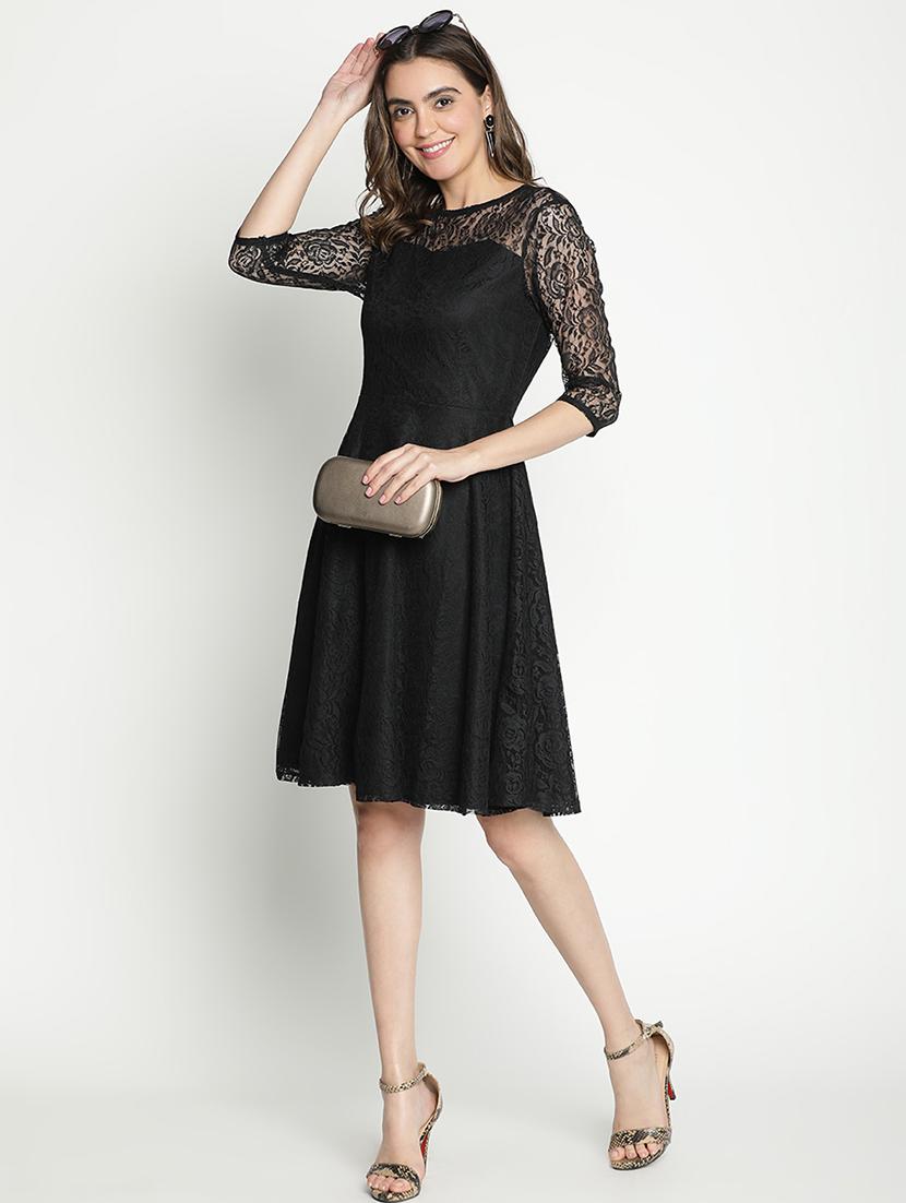 black self-designed fit & flare dress - 21399308 - Standard Image - 4