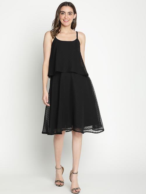 black solid fit & flare dress - 21399309 - Standard Image - 0