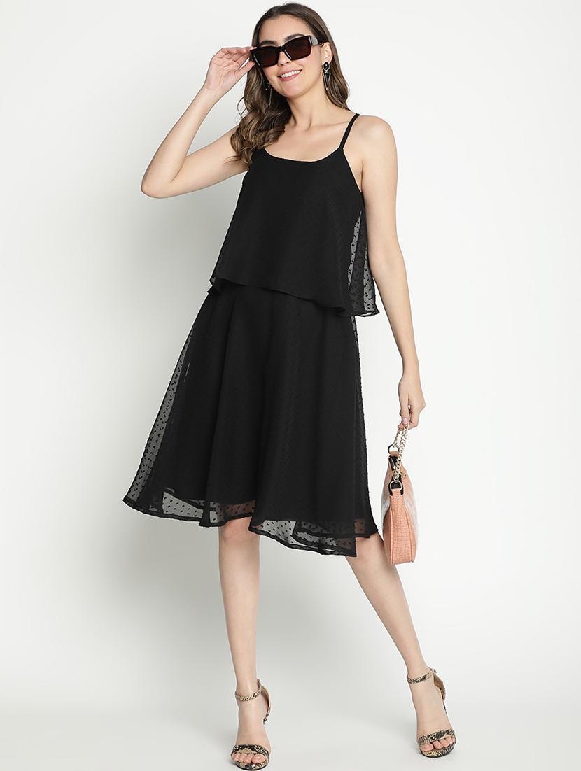black solid fit & flare dress - 21399309 - Standard Image - 1