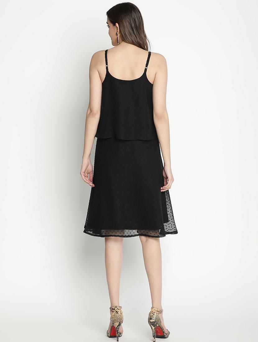 black solid fit & flare dress - 21399309 - Standard Image - 4
