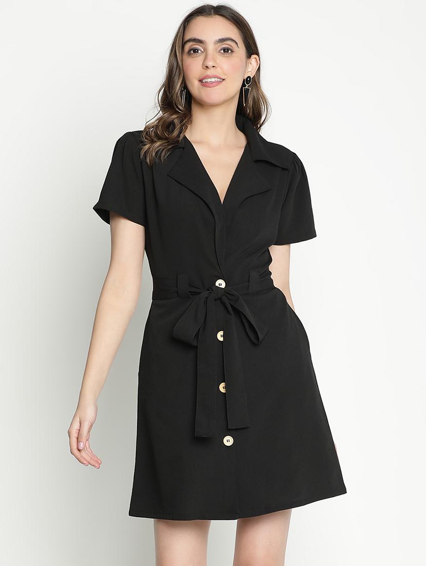 black solid shirt dress - 21399312 - Zoom Image - 0