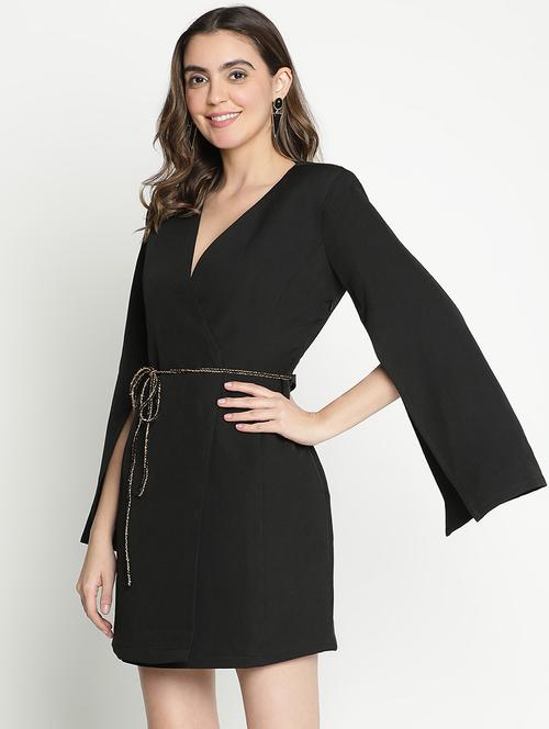 women solid overlap neck dress - 21399313 -  Standard Image - 0
