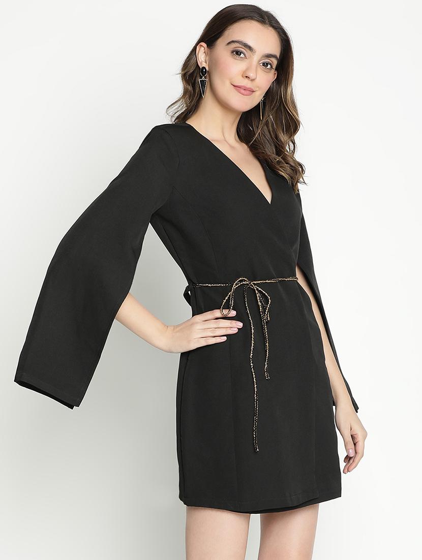 women solid overlap neck dress - 21399313 -  Standard Image - 1