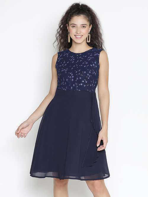 blue self-designed fit & flare dress - 21399325 -  Standard Image - 0