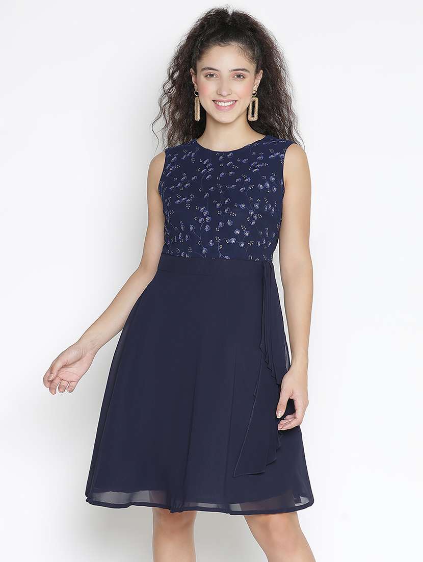 blue self-designed fit & flare dress - 21399325 -  Zoom Image - 0