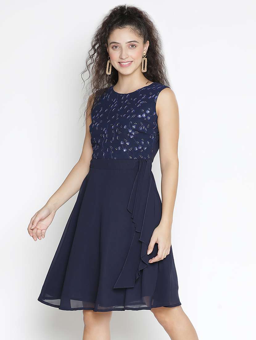 blue self-designed fit & flare dress - 21399325 - Standard Image - 1