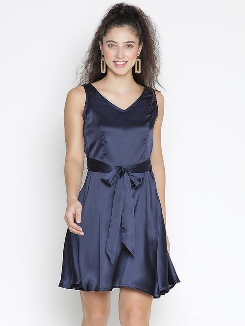 blue polyester fit & flare dress - 21399326 - Standard Image - 0