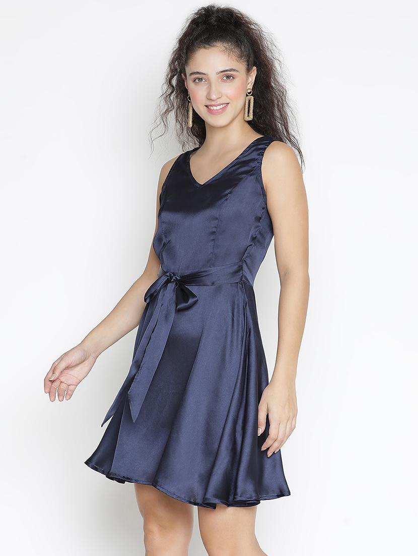 blue polyester fit & flare dress - 21399326 - Standard Image - 1