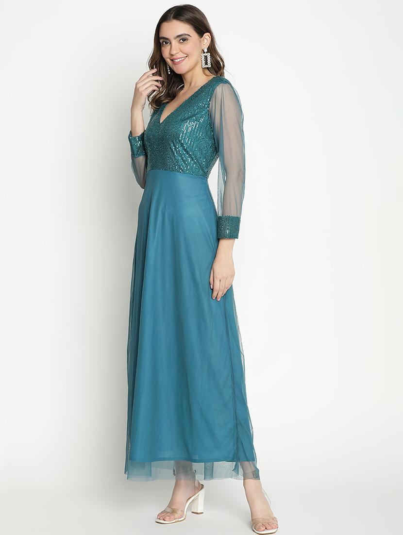 light blue sequin fit & flare dress - 21399334 - Standard Image - 1