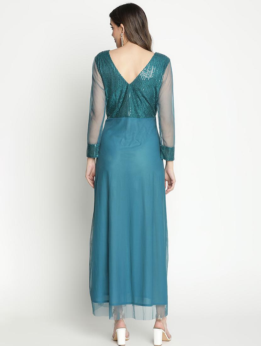 light blue sequin fit & flare dress - 21399334 - Standard Image - 4