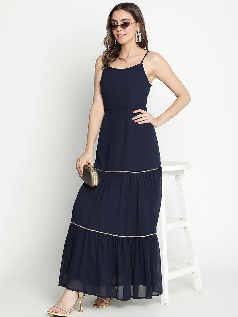 navy blue solid tiered dress - 21399335 - Standard Image - 1