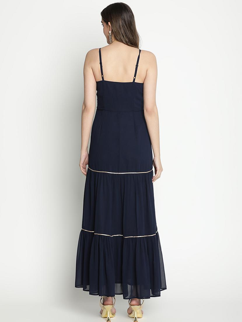 navy blue solid tiered dress - 21399335 - Standard Image - 4