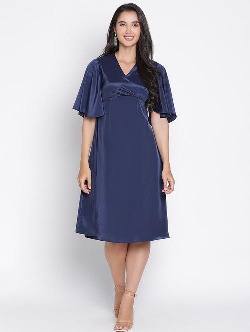 blue solid fit & flare dress - 21399336 - Standard Image - 0