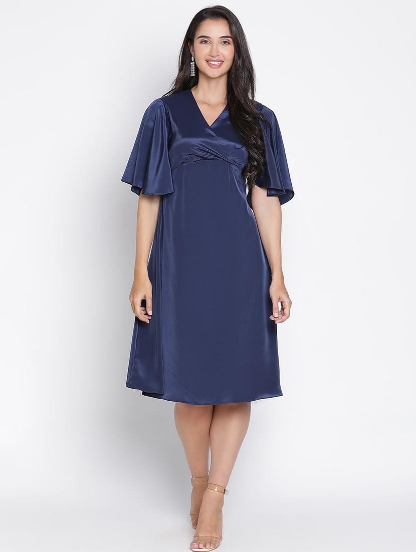 blue solid fit & flare dress - 21399336 - Zoom Image - 0