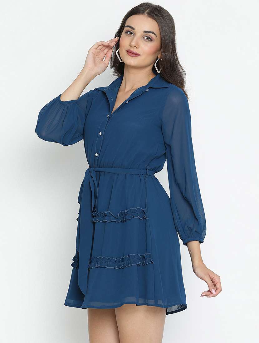 blue solid tiered dress - 21399338 - Standard Image - 1