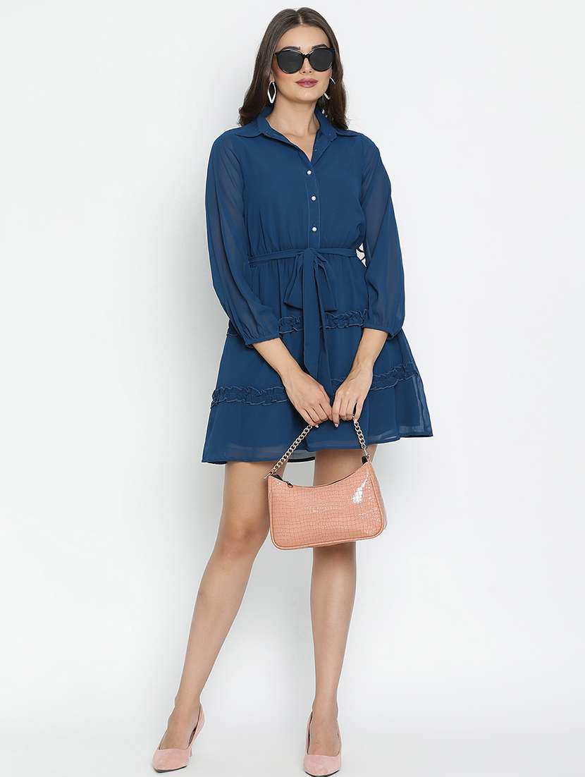 blue solid tiered dress - 21399338 - Standard Image - 4