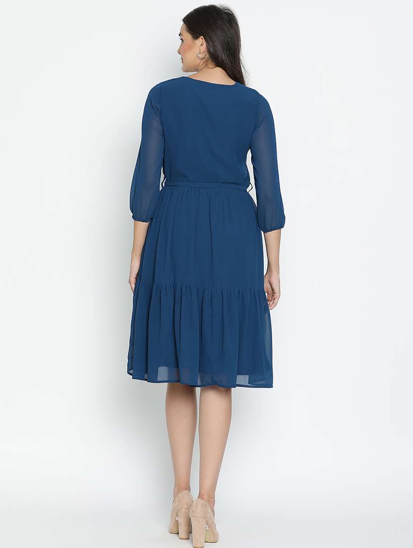 women solid overlap neck tiered dress - 21399339 -  Standard Image - 4