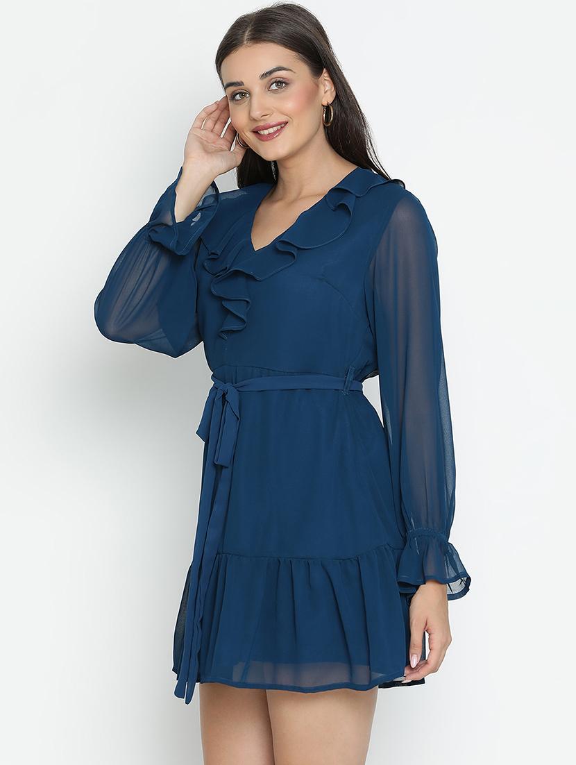 blue solid tiered dress - 21399340 - Standard Image - 1