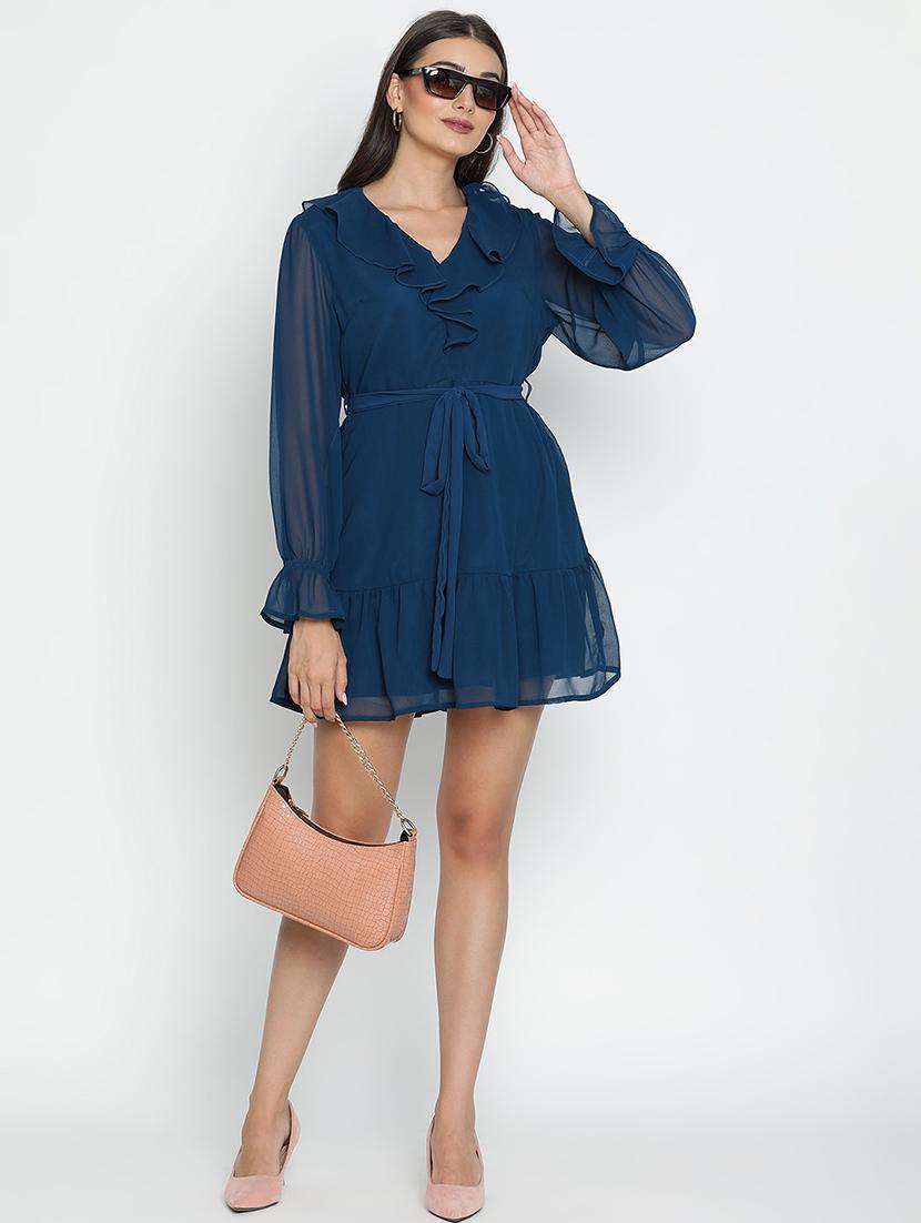 blue solid tiered dress - 21399340 - Standard Image - 4