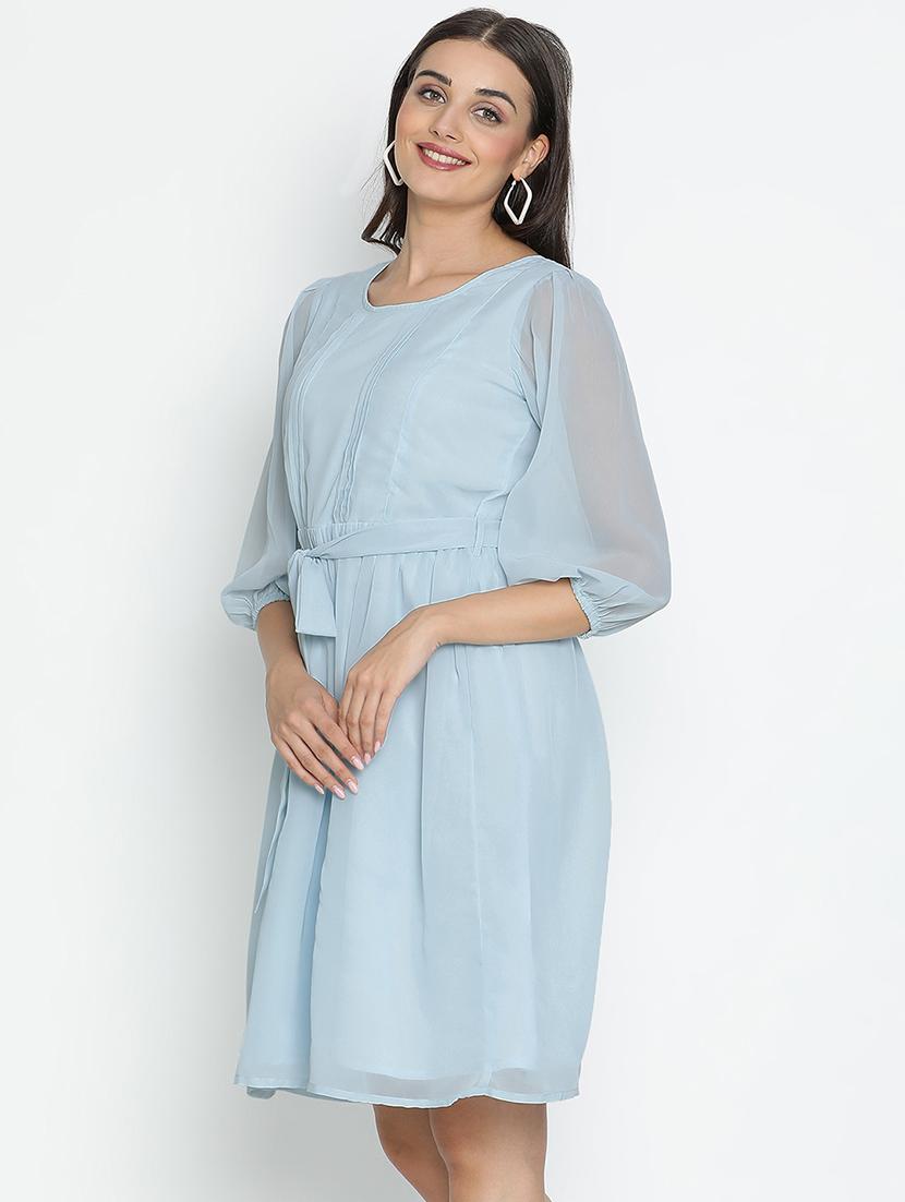 light blue polyester fit & flare dress - 21399344 -  Standard Image - 1