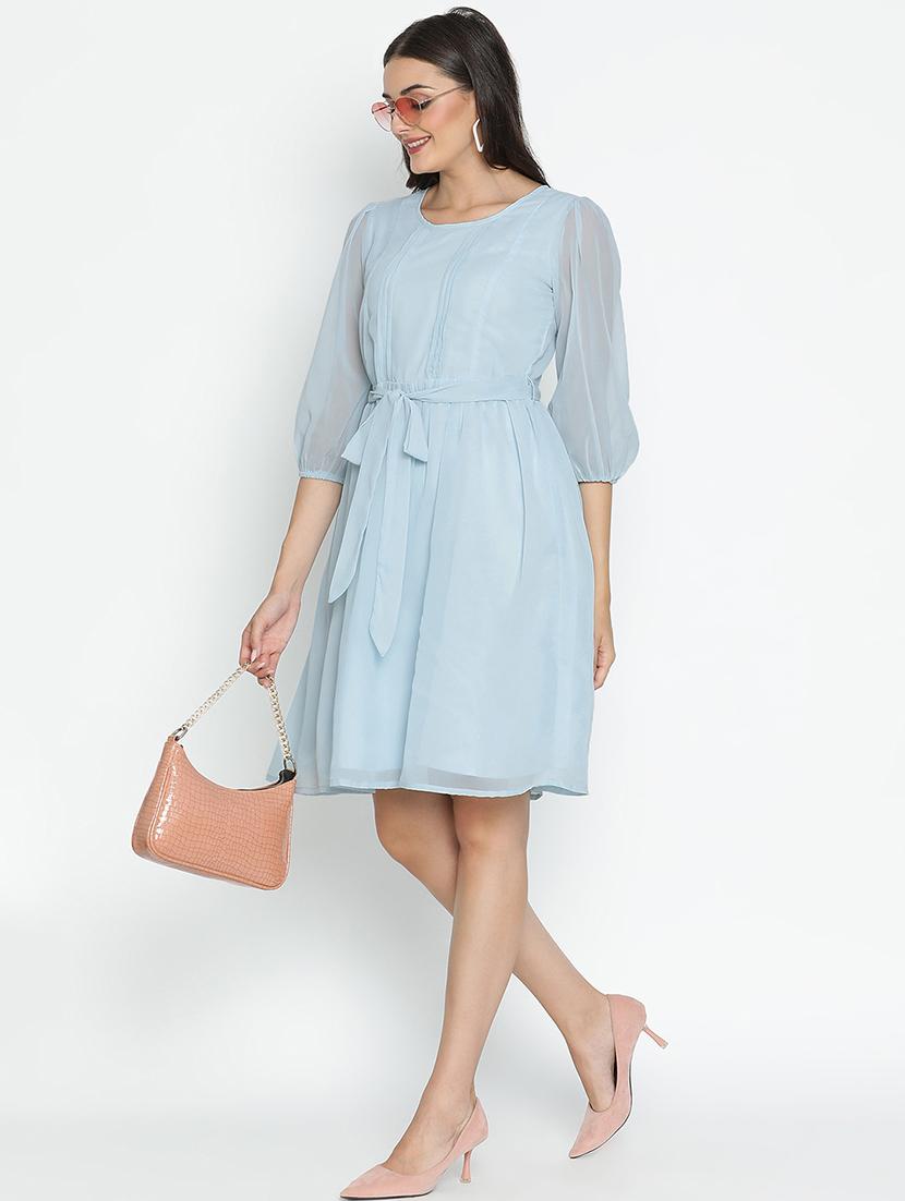 light blue polyester fit & flare dress - 21399344 - Standard Image - 4