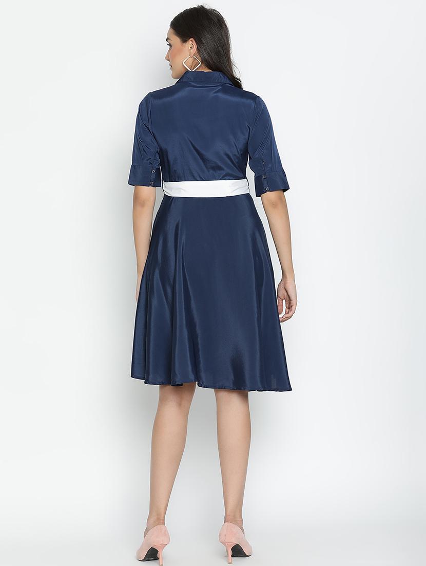 navy blue polyester fit & flare dress - 21399345 - Standard Image - 4