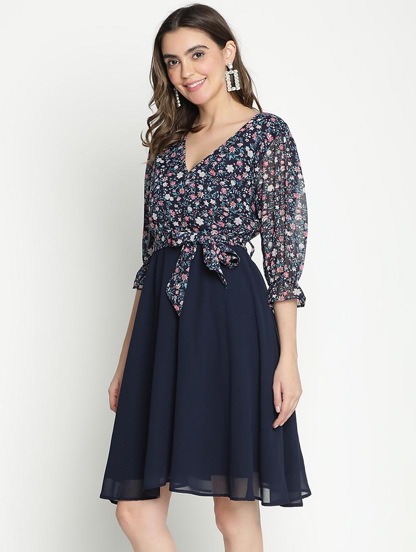 navy blue polyester fit & flare dress - 21399346 - Standard Image - 1