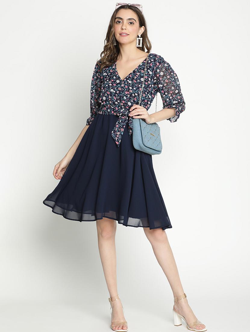 navy blue polyester fit & flare dress - 21399346 - Standard Image - 4