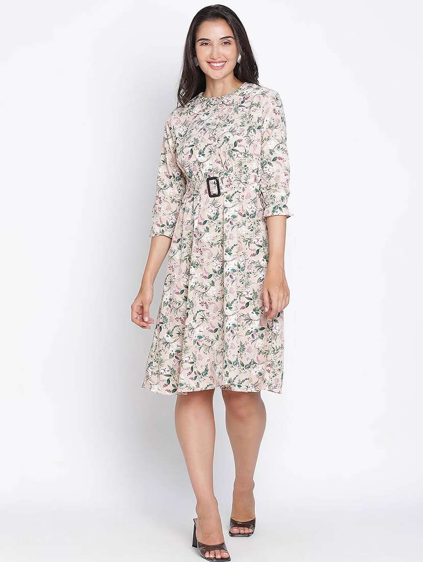 multicolored floral printed fit & flare dress