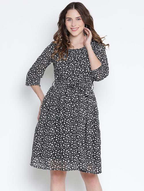 women black polyester fit & flare dress - 21399351 - Standard Image - 0