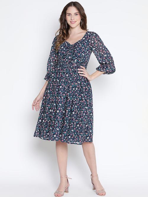 women navy blue polyester fit & flare dress - 21399353 - Standard Image - 0