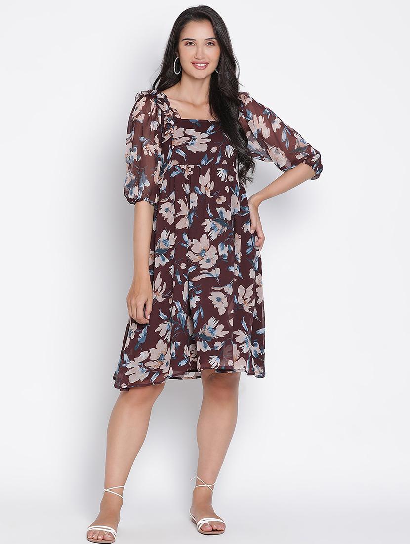 women brown polyester a-line dress - 21399355 -  Zoom Image - 0