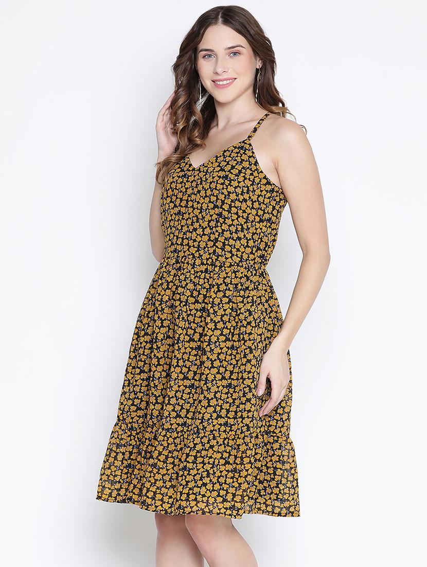 women yellow polyester fit & flare dress - 21399358 - Standard Image - 1