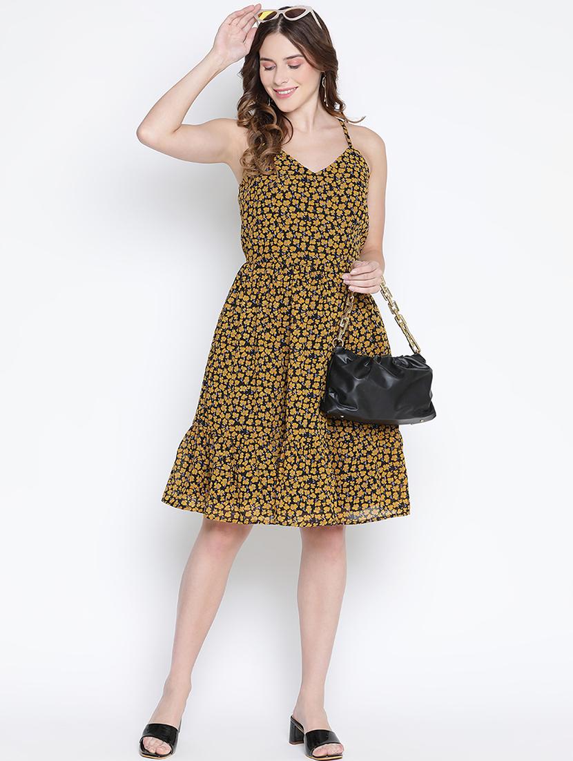 women yellow polyester fit & flare dress - 21399358 - Standard Image - 4