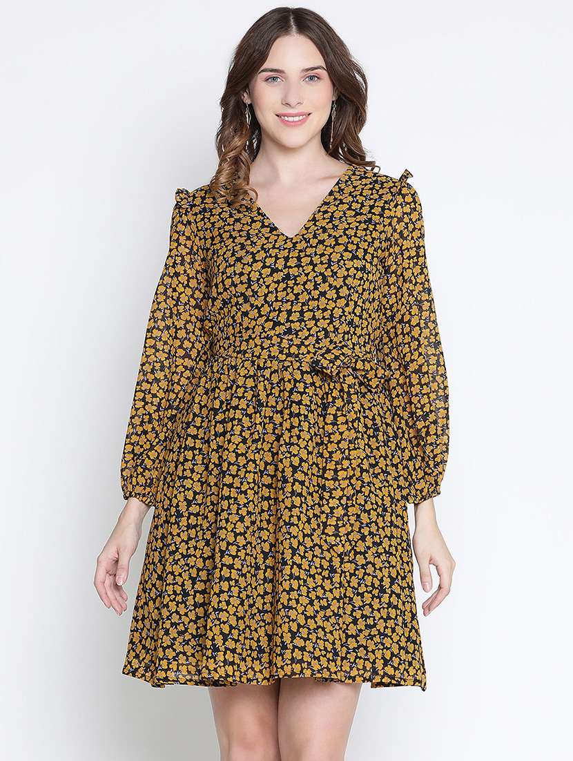 black floral printed fit & flare dress