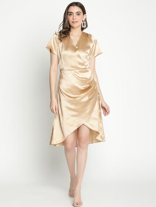 gold solid asymmetric dress - 21399361 - Standard Image - 0