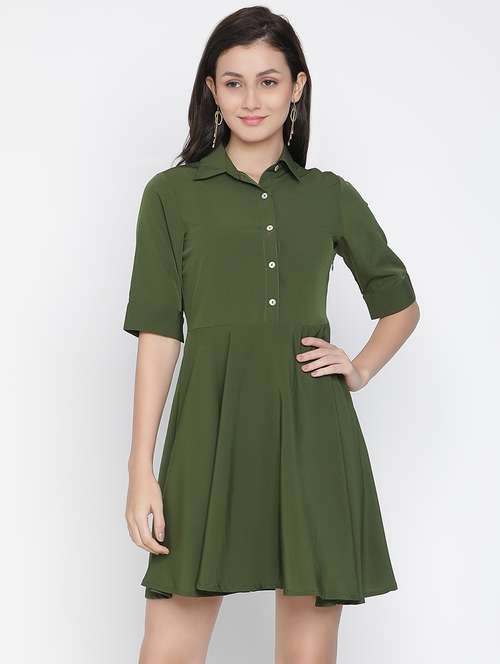 women green polyester a-line dress - 21399368 -  Standard Image - 0