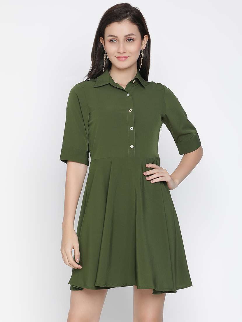 women green polyester a-line dress
