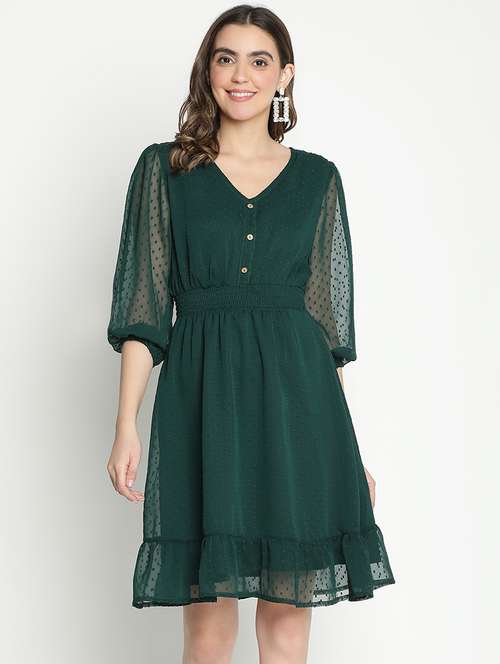 green self-designed fit & flare dress - 21399369 - Standard Image - 0