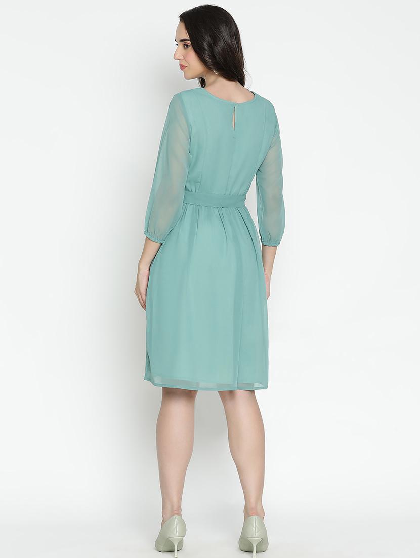 green solid fit & flare dress - 21399375 - Standard Image - 4
